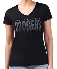 G-iii 4Her by Carl Banks Women's Black Los Angeles Dodgers Metallic Drop Lightweight V-Neck T-Shirt