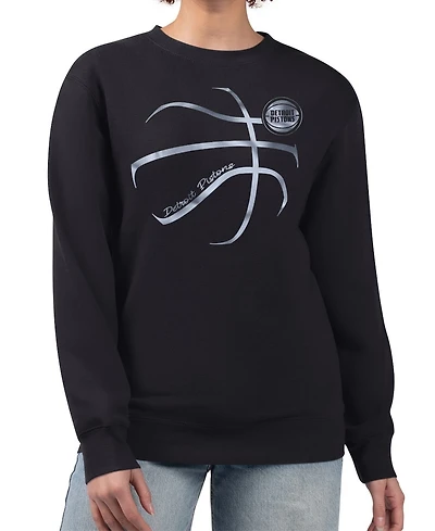G-iii 4Her by Carl Banks Women's Black Detroit Pistons Metallic Print Basketball Sketch Fleece Sweatshirt
