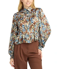Bcx Women's Shadow Printed Collared Top