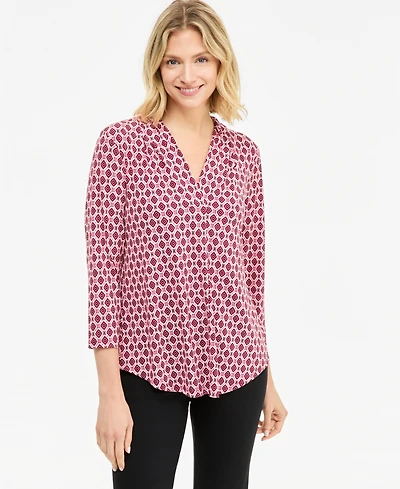 Jm Collection Women's Printed 3/4 Sleeve V-Neck Knit Top, Macy's Exclusive