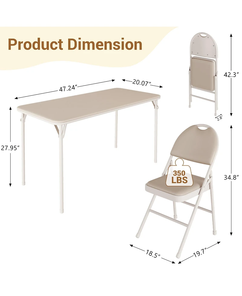 homfam Folding Table and Chairs Set of 5, 48 Inch Rectangular Card with 4 Upholstered for Dining Room or Apartment