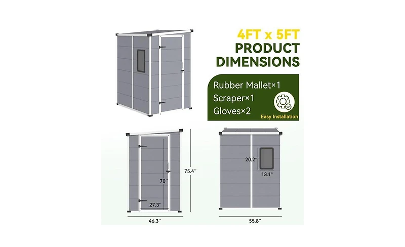Erommy 5X4 Ft Outdoor Storage Shed, Weather-Resistant Shed With Double Doors and Built-In Floor, Sloped Roof Outdoor Shed