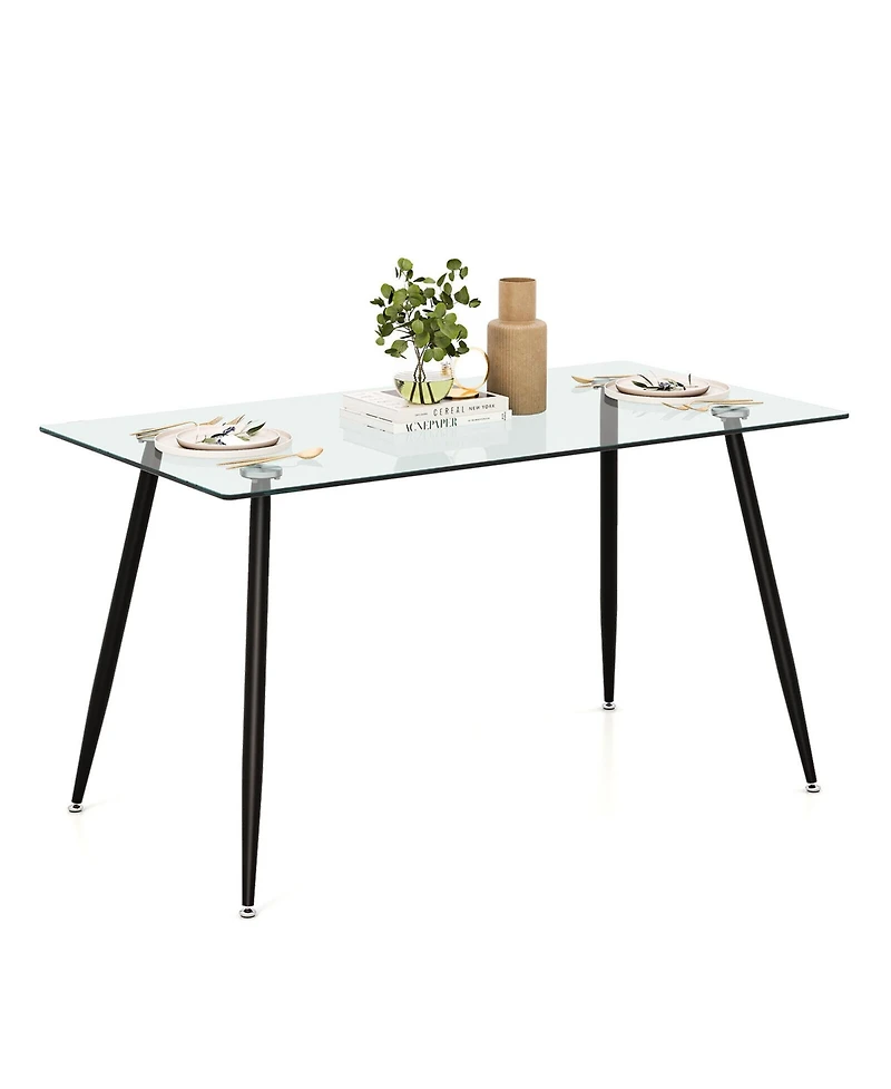 Gymax Modern Glass Dining Table Rectangular Room with Metal Legs For Kitchen