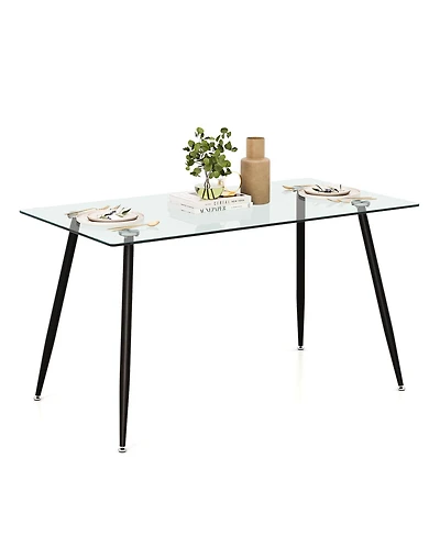 Gymax Modern Glass Dining Table Rectangular Room with Metal Legs For Kitchen