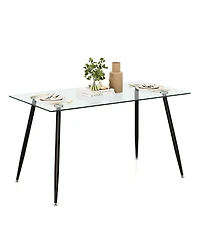 Gymax Modern Glass Dining Table Rectangular Room with Metal Legs For Kitchen