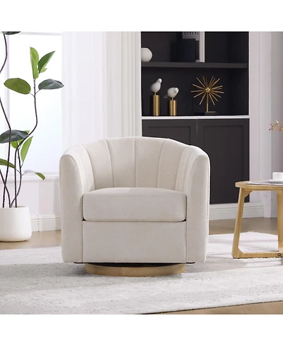 Rainsken Upholstered Chenille Swivel Barrel Chair, Comfy Channel Tufted Accent Round Armchair, Single Club Sofa, for Living Room Bedroom Reading Nook
