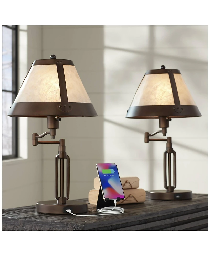 Franklin Iron Works Samuel 21.25" High Farmhouse Rustic Desk Lamps Set of 2