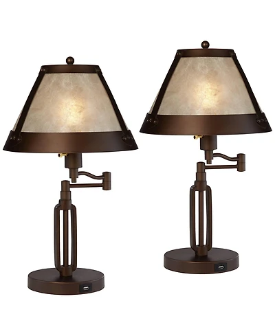Franklin Iron Works Samuel 21.25" High Farmhouse Rustic Desk Lamps Set of 2