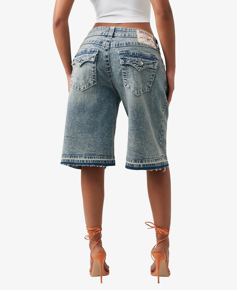 True Religion Women's Jessie Mid-Rise Baggy Denim Shorts