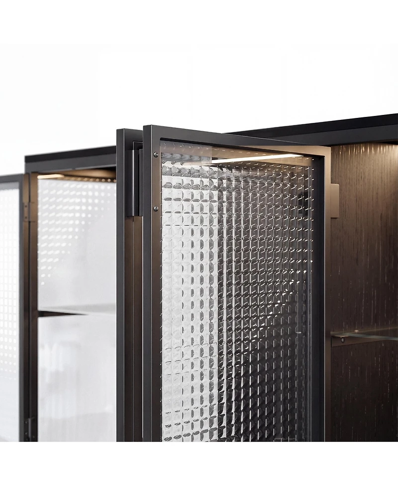 Homsee Modern -Door Glass Display Cabinet Led Lighted Bookcase | Media Console | Living Room Storage