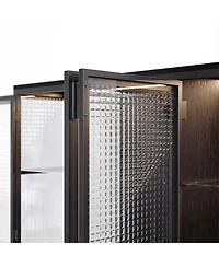 Homsee Modern -Door Glass Display Cabinet Led Lighted Bookcase | Media Console | Living Room Storage
