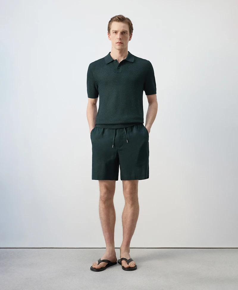 Mango Men's Drawstring Detail Linen 7.48" Bermuda Shorts