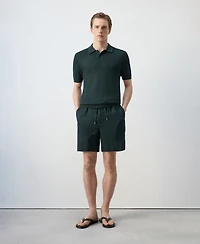 Mango Men's Drawstring Detail Linen 7.48" Bermuda Shorts