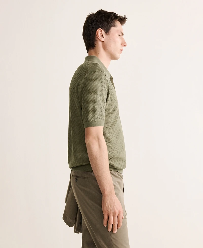 Mango Men's Fine Cable-Knit Polo Shirt