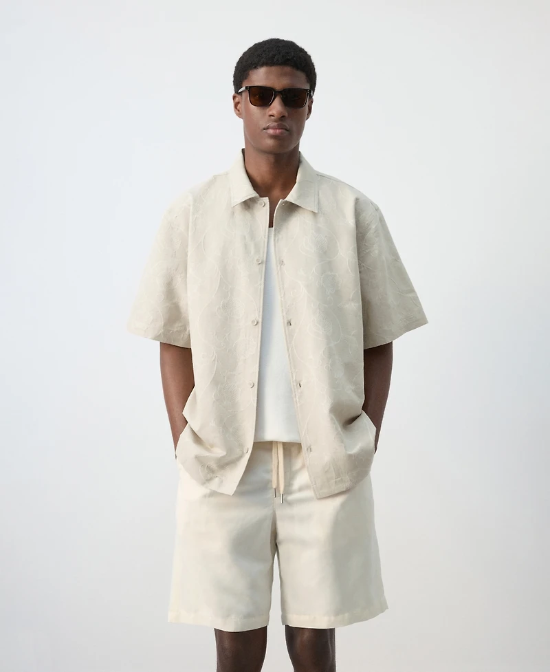 Mango Men's Embroidered Details Linen-Cotton Overshirt