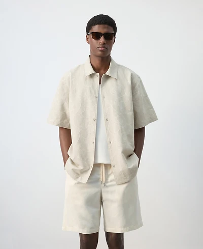 Mango Men's Embroidered Details Linen-Cotton Overshirt