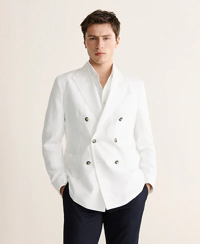 Mango Men's Slim-Fit Linen-Blend Double-Breasted Blazer