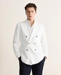 Mango Men's Slim-Fit Linen-Blend Double-Breasted Blazer