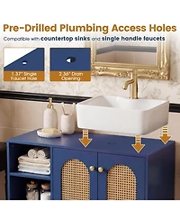 Volenca Boho Under-Sink Bathroom Cabinet with Pe Rattan and Open Cubes, 36-in W