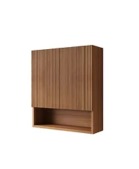 Midola 26" Wall-Mounted Striped Bathroom Cabinet with Doors, Shelf and Open Storage Compartment Over The Toilet Storage Cabinet for Bathroom
