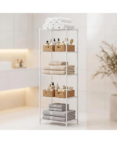 homfan 5 Tier Bathroom Shelf, 55 Inch Metal Bathroom Storage Cabinet with Adjustable Shelves for Small Spaces