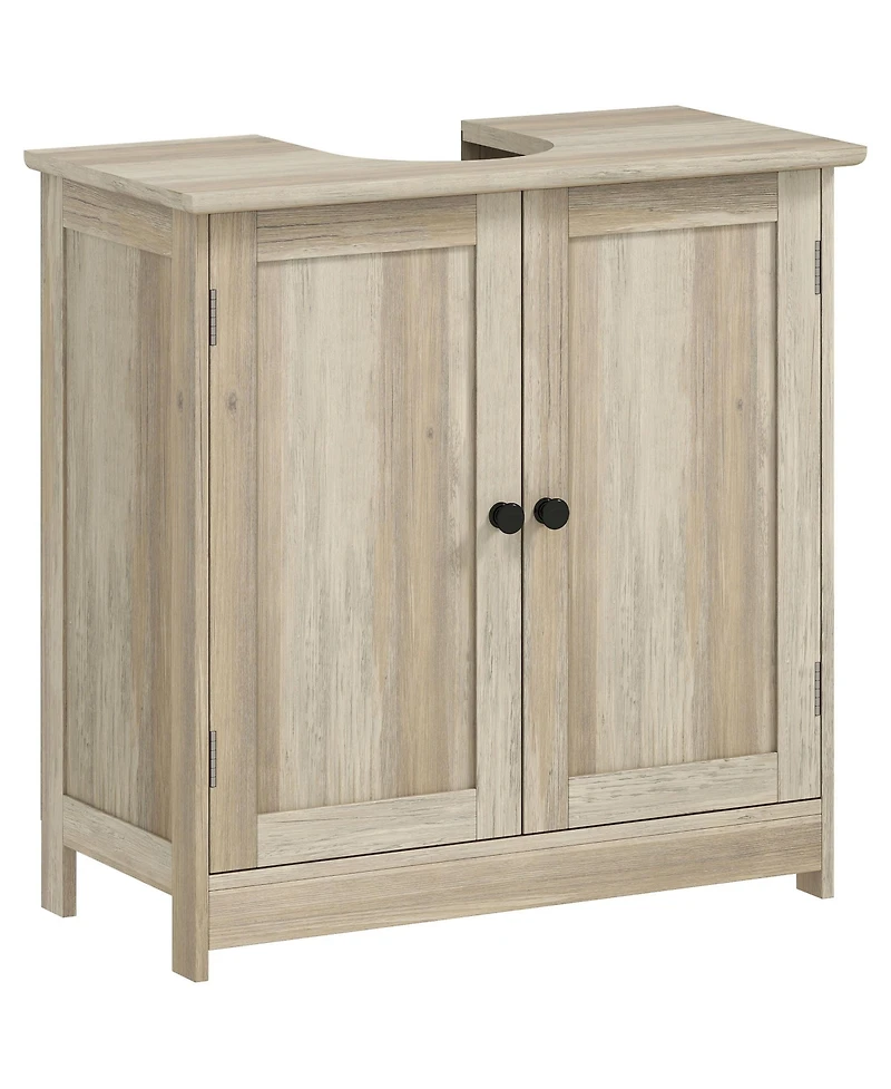 Busdays Weathered Oak Under Sink Bathroom Cabinet 2 Doors and Adjustable Shelf Vanity Storage