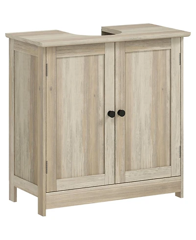 Busdays Weathered Oak Under Sink Bathroom Cabinet 2 Doors and Adjustable Shelf Vanity Storage