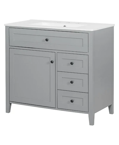 Busdays 36 Inch Freestanding Bathroom Vanity with Sink Modern Mdf Rubberwood Cabinet 3 Drawers Adjustable Shelf Left Door New Color