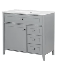 Busdays 36 Inch Freestanding Bathroom Vanity with Sink Modern Mdf Rubberwood Cabinet 3 Drawers Adjustable Shelf Left Door New Color