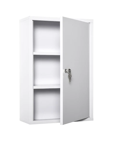 Busdays Steel Wall Mount Medicine Cabinet 3 Tier Lockable Emergency Box for Bathroom Kitchen with 2 Keys