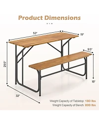 Sugift 52 in Acacia Wood One-Side Picnic Table with Metal Frame