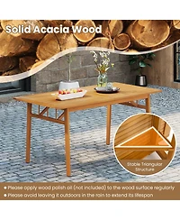 Sugift Outdoor Wooden Dining Table with Umbrella Hole and Stable Base