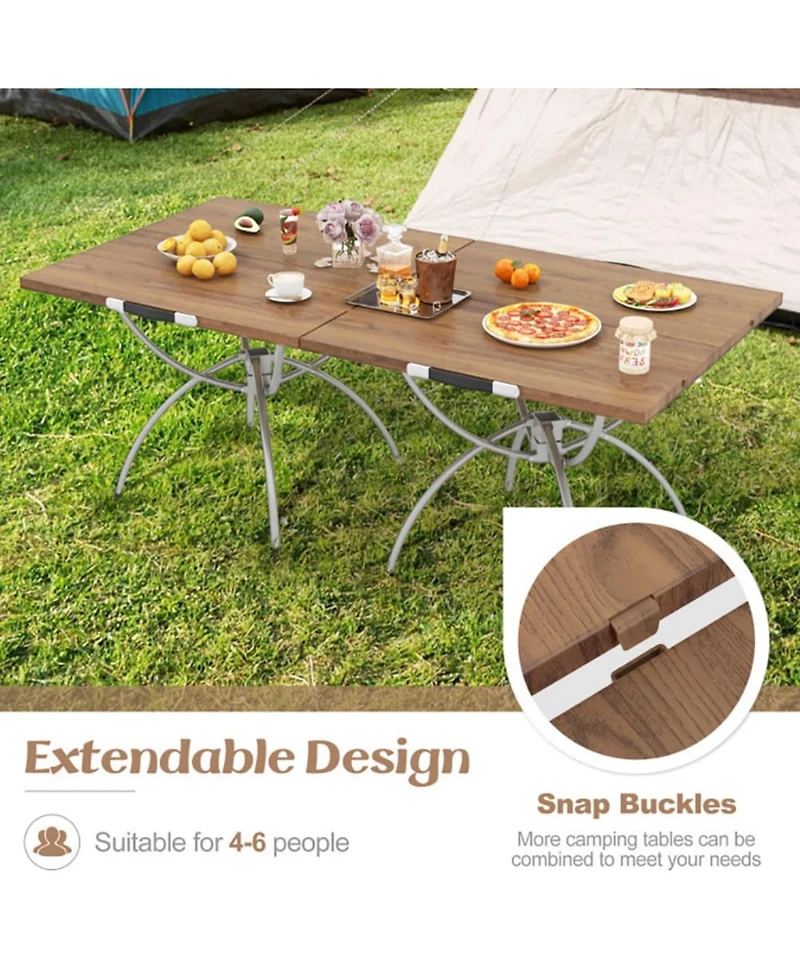 Yiortwo 2 Pack Folding Camping Tables with Wood Grain Top and Carry Bag for Outdoor Use