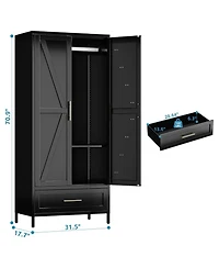 Boyel Living 71 Inch Metal Wardrobe Closet with Drawer and Hanging Rod, Tall Armoire Cabinet Adjustable Shelf for Bedroom