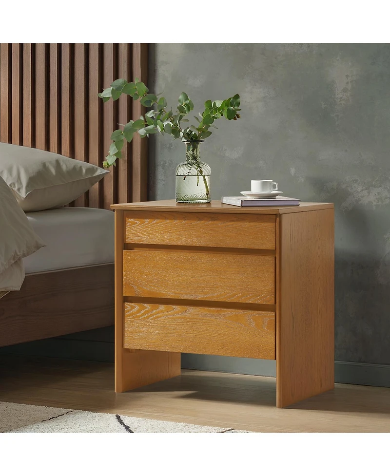 Hulala Home Robert 24.25''W Mid-century Modern 3 Soft-Close Drawers End Table with Built-In Outlets