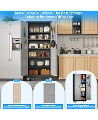 Boyel Living 71 Inch Metal Garage Storage Cabinet with Wheels and Pegboard, Lockable Tool Organizer 5 Adjustable Shelves