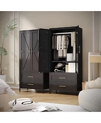 Boyel Living 71 Inch Metal Wardrobe Closet with Doors and Drawers, Tall Armoire Cabinet Hanging Rod for Bedroom
