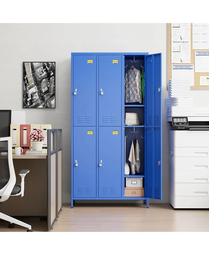 Boyel Living 6-Door Metal Locker with Business Card Holders and Hooks, Vented Employee Storage Cabinet for Gym Office