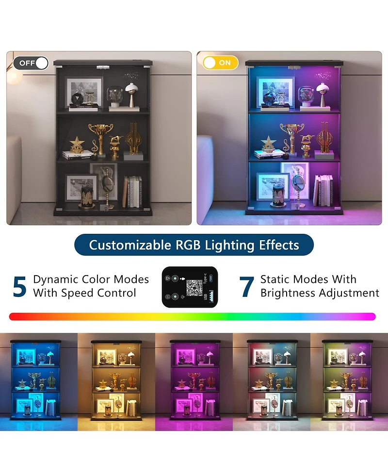 Vlsrka Rgb Display Cabinet with Glass Doors