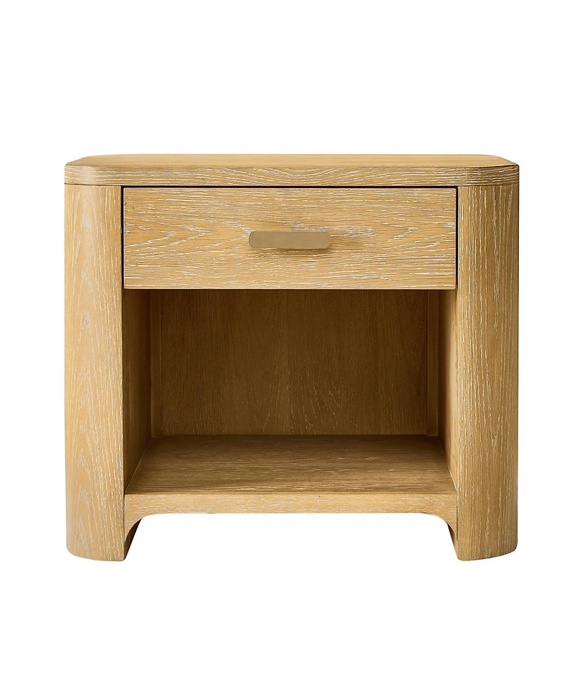Hulala Home Roberta Modern 28"W 1 Drawer Oak Wood End Table with Built-In Power Station