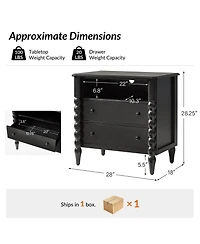Hulala Home Isidora Transitional 28"W 2-Drawer Spindle-Style Solid Wood Columns End Table with Usb Ports