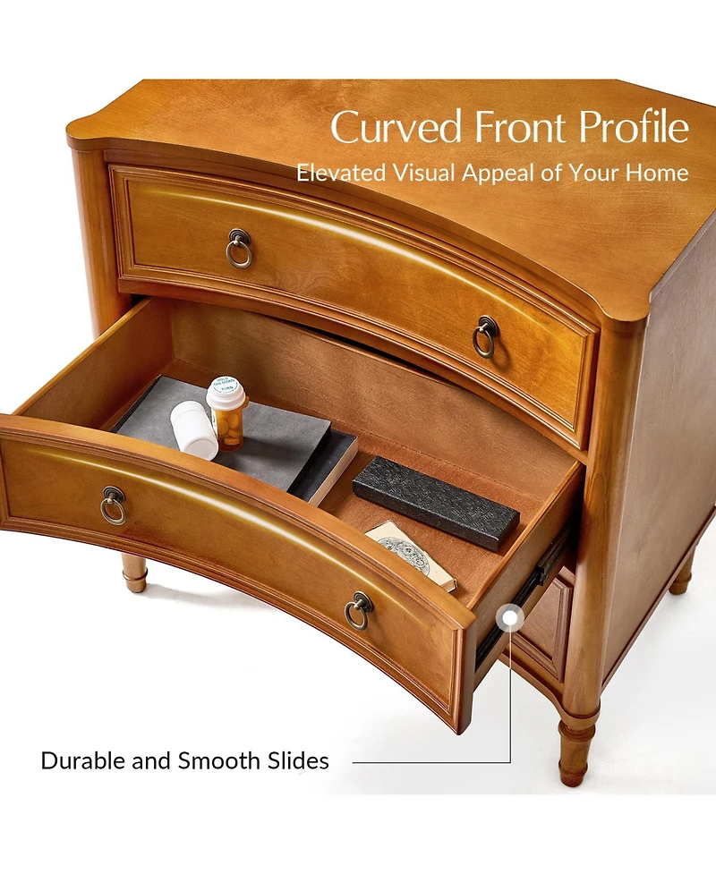 Hulala Home Laurencia 26"W 3-Drawer Curved Silhouette End Table with Built-in Charging Station