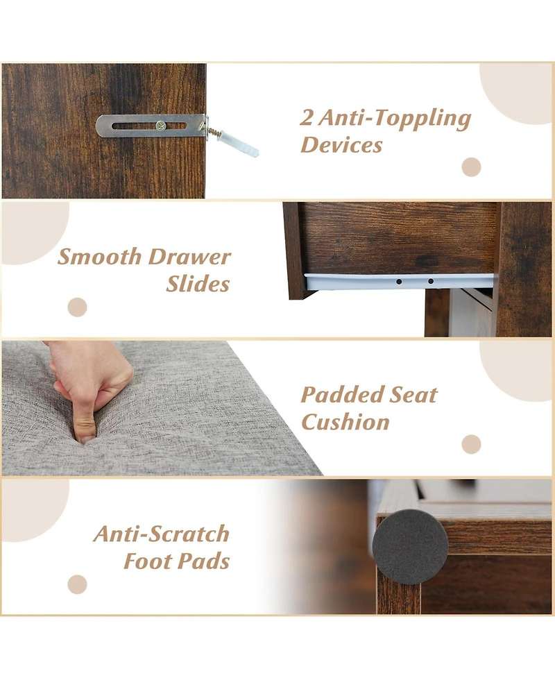 Slickblue 3-Color Light Makeup Desk with Stool and Convenient Charging Station