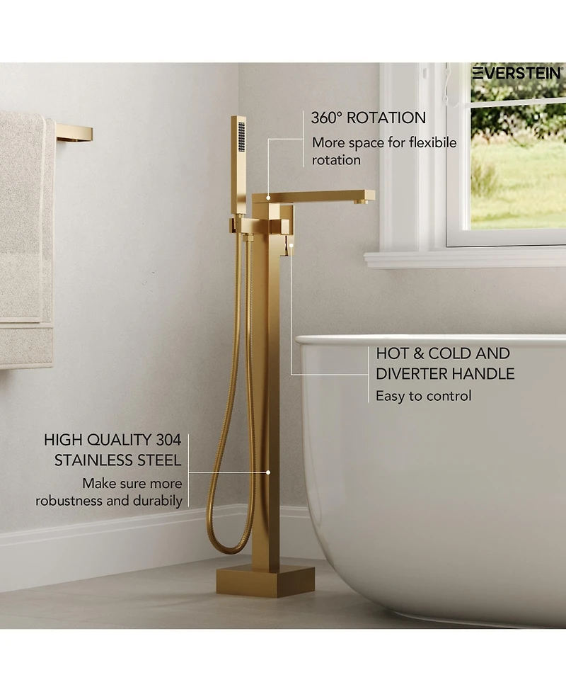 Everstein Single Handle Floor Tub Spout Bathroom Faucet with Diverter