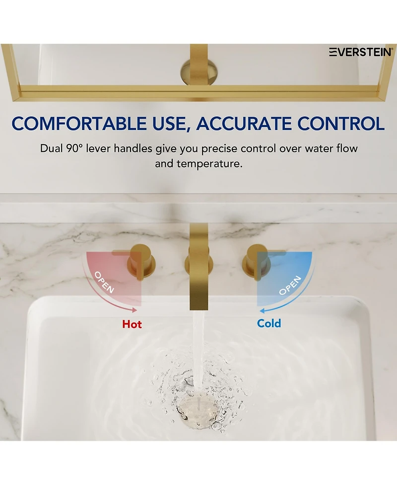 Everstein Widespread Bathroom Faucet 3 Hole 2-handle Sink with Drain Assembly