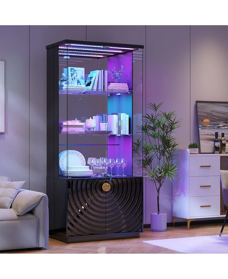 Vlsrka 71 Inch Tall Glass Bar Cabinet with Rgb Led Lighting and Motion Sensors