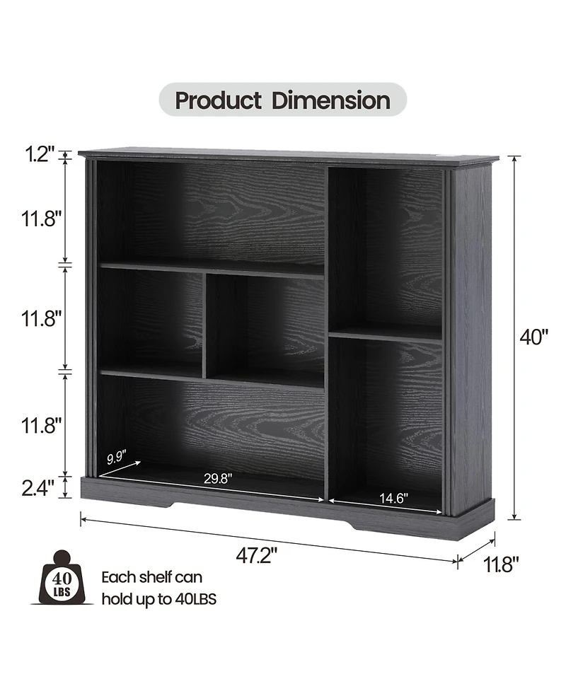 Vlsrka 6-Shelf Modern Bookcase With Tri-color Sensor Light
