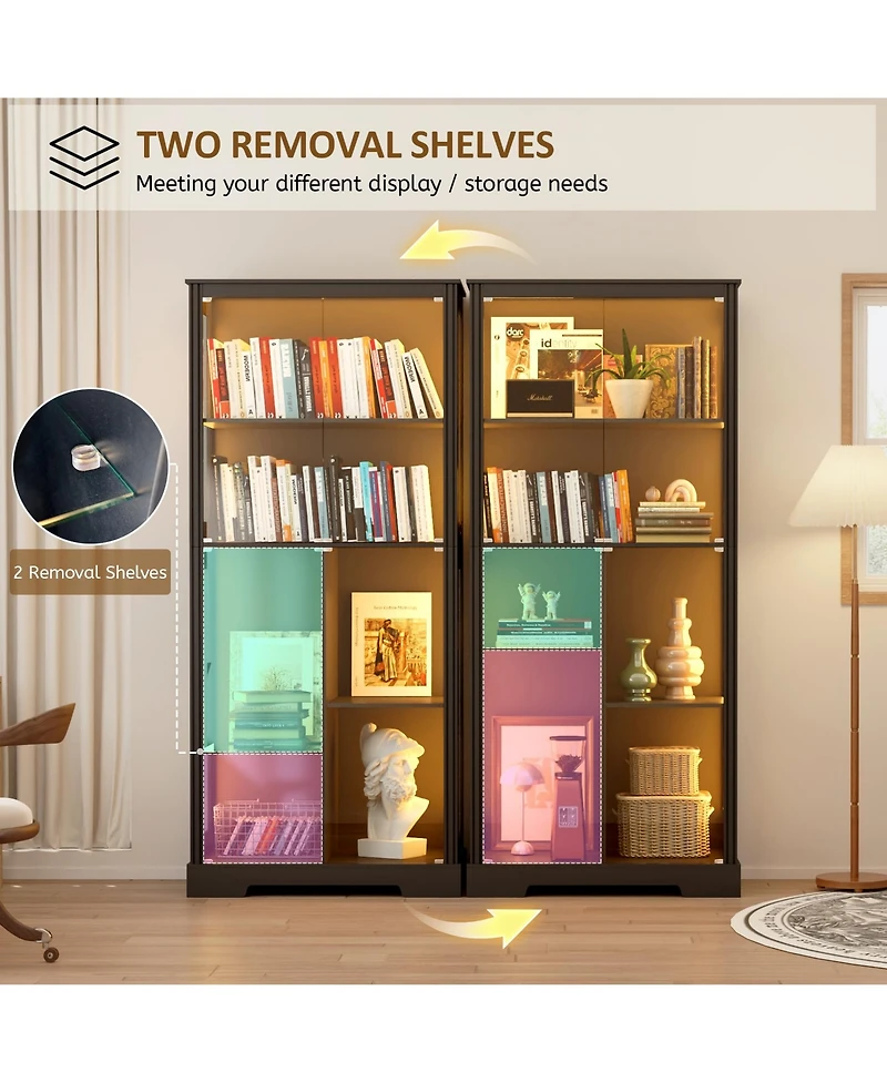 Vlsrka 71 Inch Tall Display Curio Cabinet with Glass Doors and 3 Color Lights