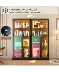 Vlsrka 71 Inch Tall Display Curio Cabinet with Glass Doors and 3 Color Lights
