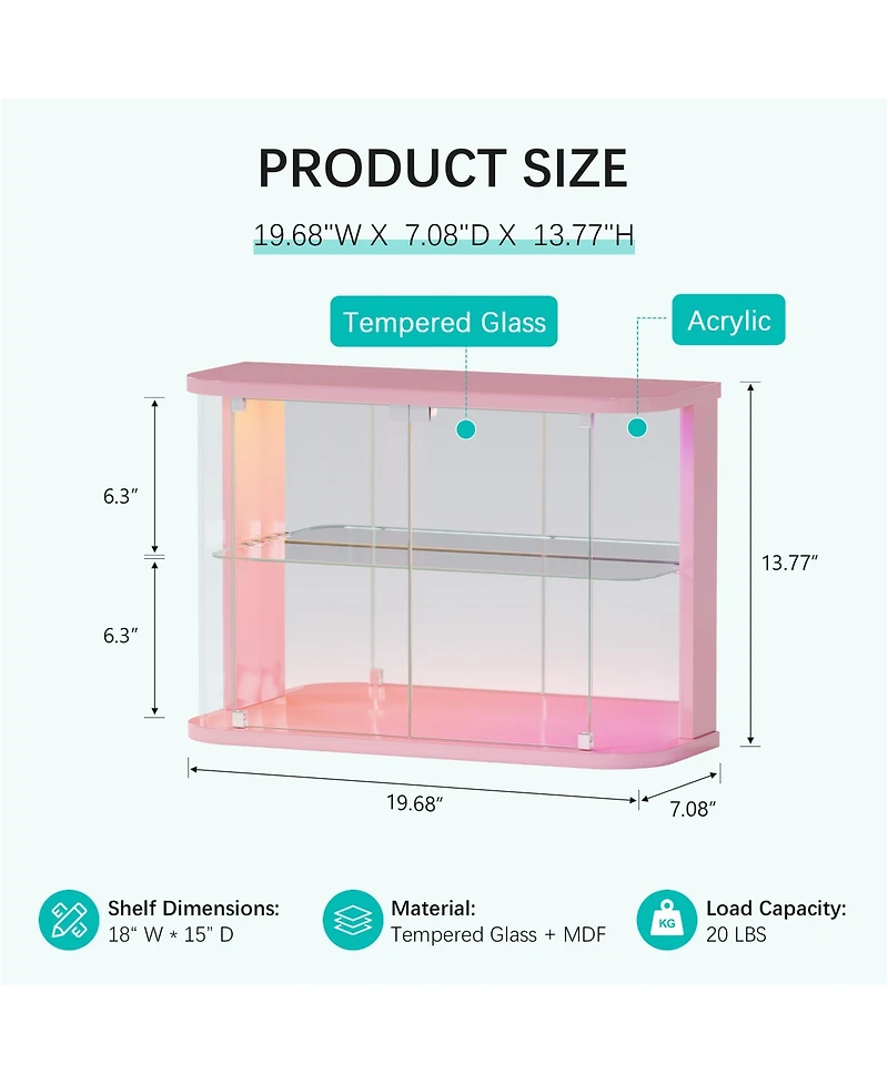Vlsrka 2-Tier Curio Display Cabinet with Rgb Lights